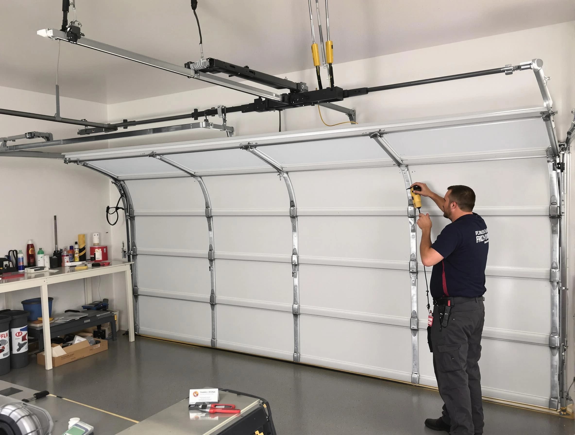 Heron Bay Garage Door Repair certified technician performing overhead door system repair in Heron Bay
