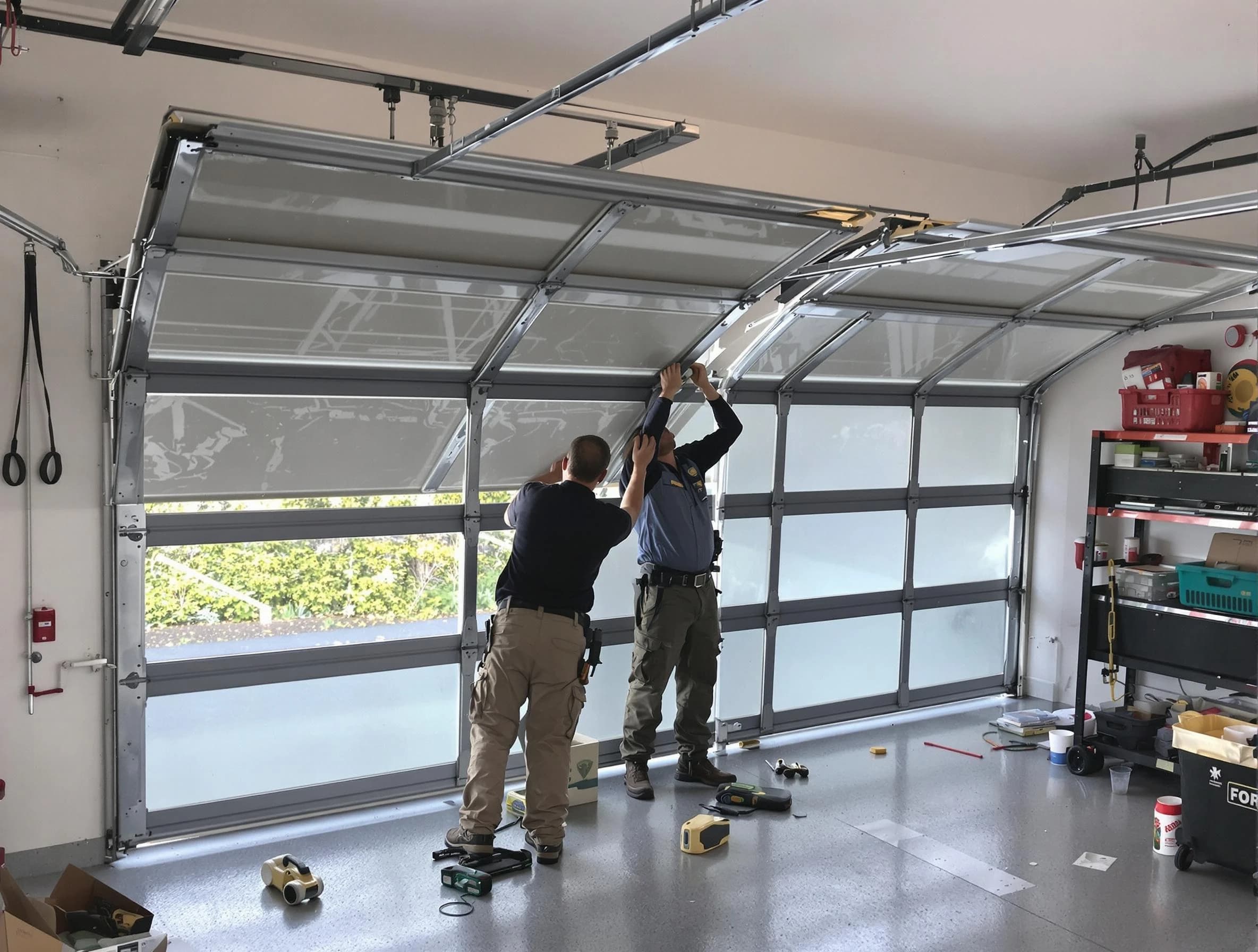 Heron Bay Garage Door Repair expert performing precise panel replacement on Heron Bay garage door