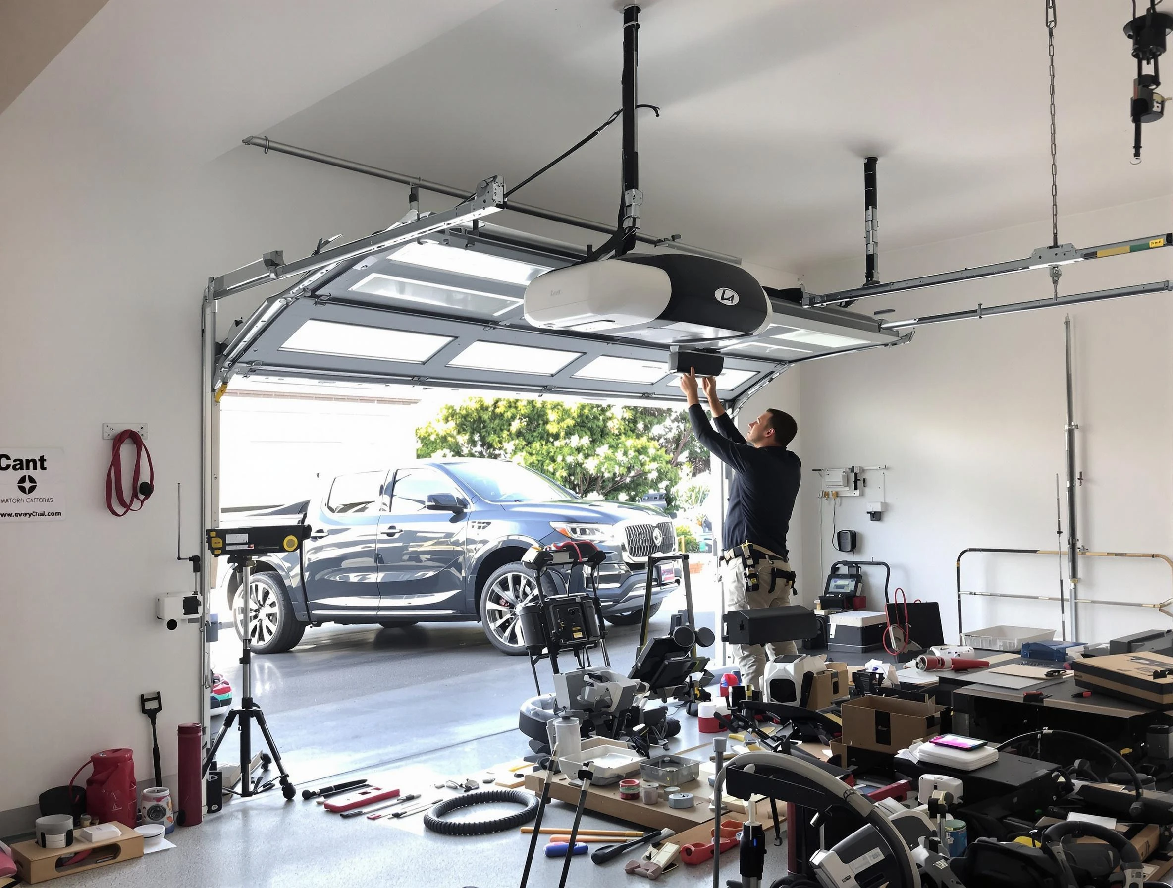 Heron Bay Garage Door Repair specialist installing smart garage door opener system in Heron Bay home