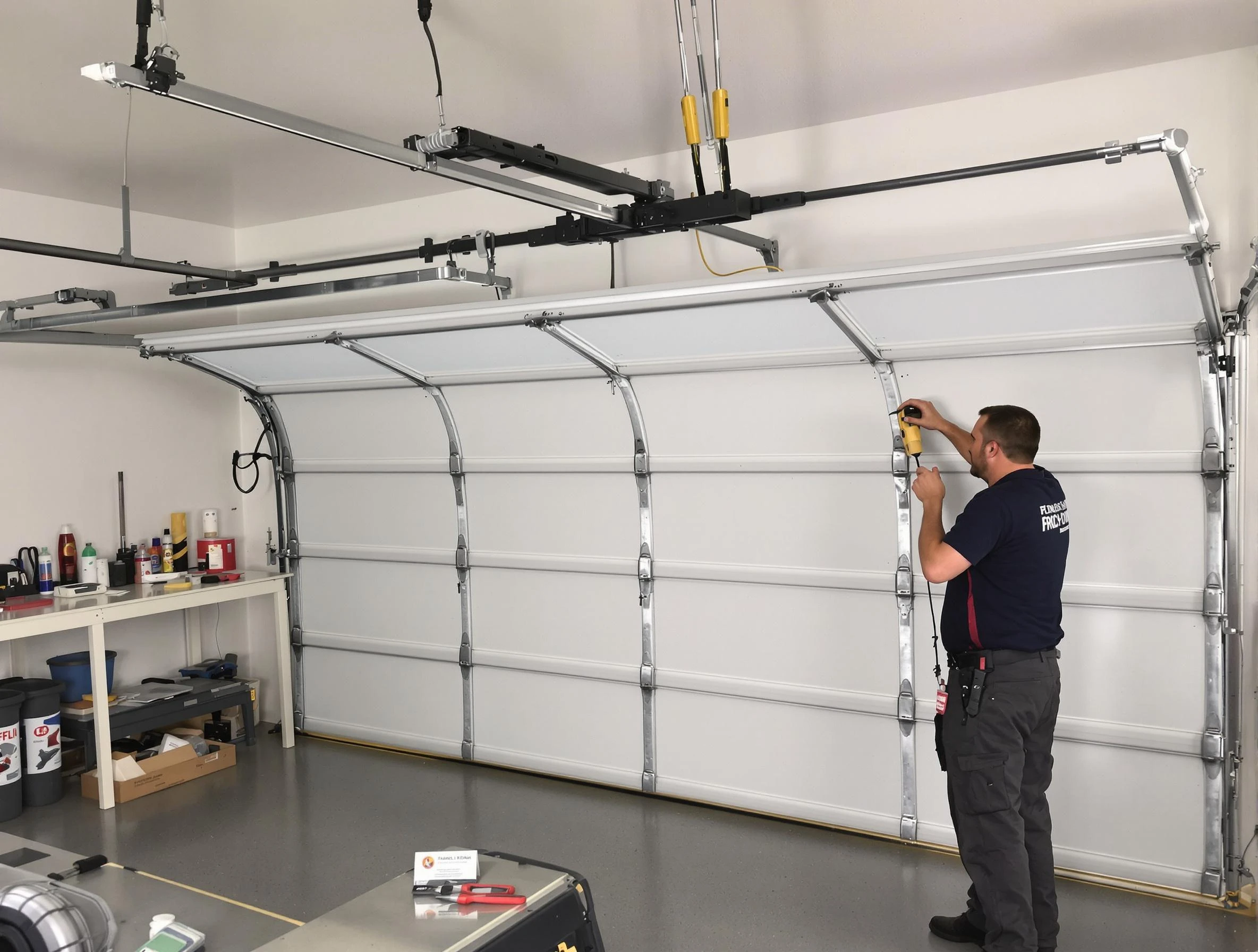 Heron Bay Garage Door Repair certified technician performing overhead door system repair in Heron Bay