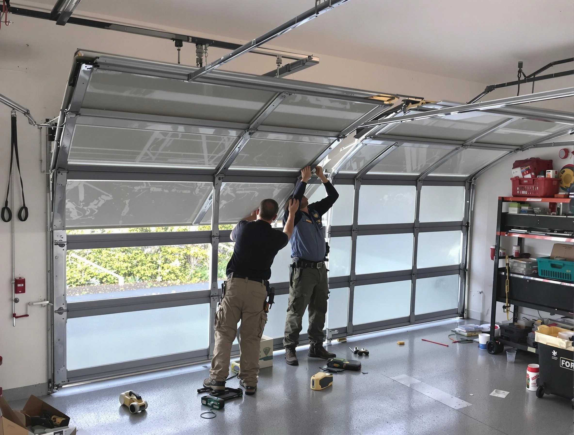 Heron Bay Garage Door Repair expert performing precise panel replacement on Heron Bay garage door