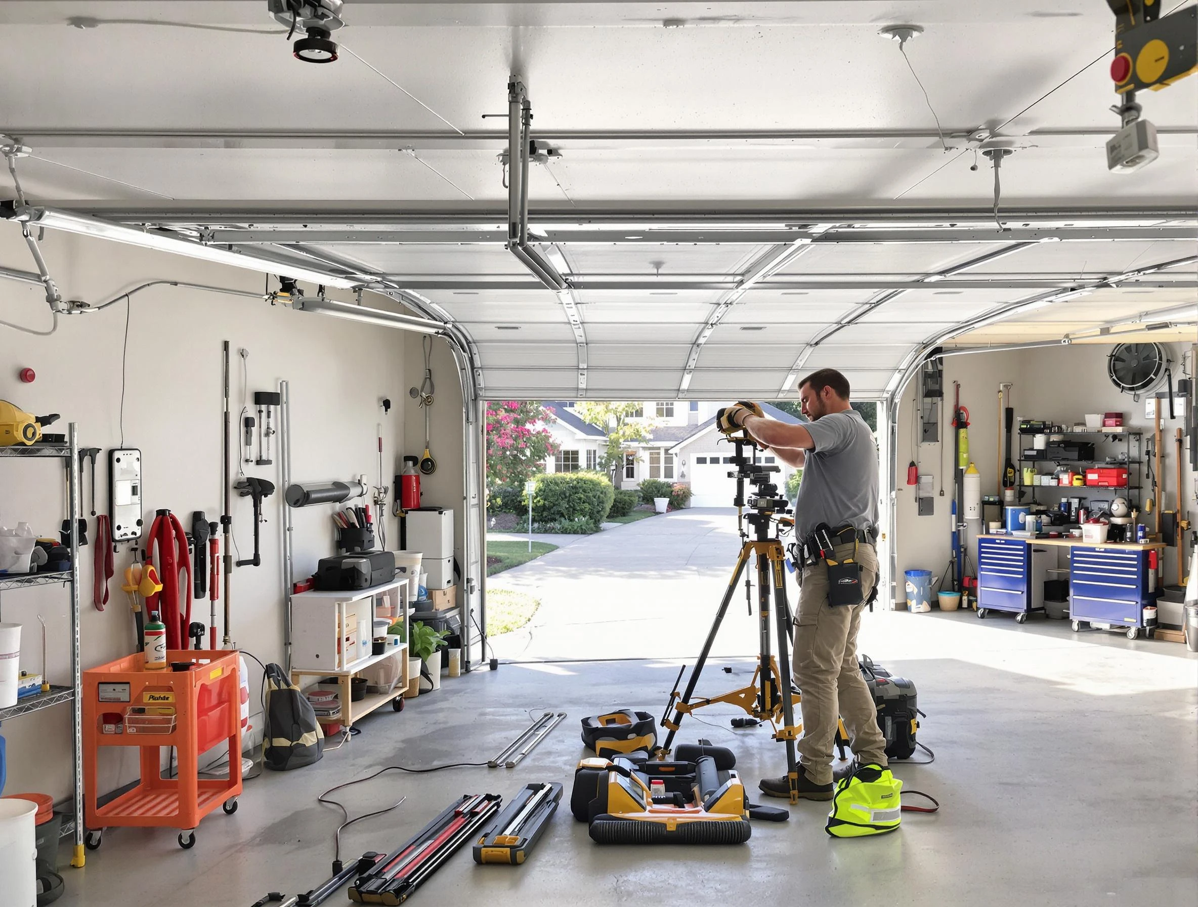 Heron Bay Garage Door Repair specialist performing laser-guided track alignment in Heron Bay